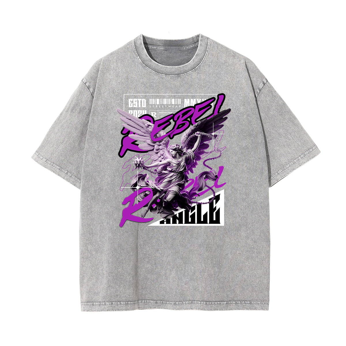 Vintage Wash Angel Pattern Tee-INNBLAC Fashion Apparel
