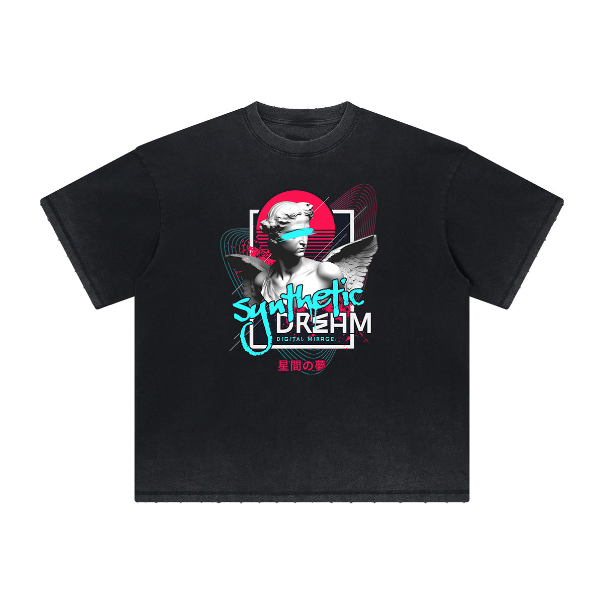 Washed Faded Thick Angel Pattern Tee-INNBLAC Fashion Apparel