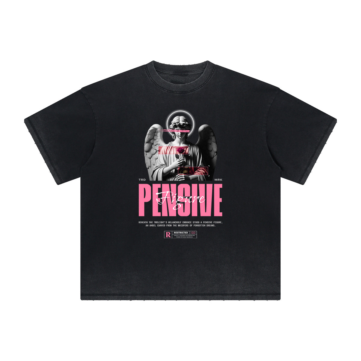 Washed Faded Thick Angel Pattern Tee-INNBLAC Fashion Apparel