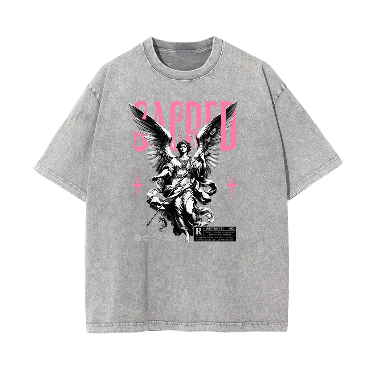 Vintage Wash Angel Pattern Tee-INNBLAC Fashion Apparel