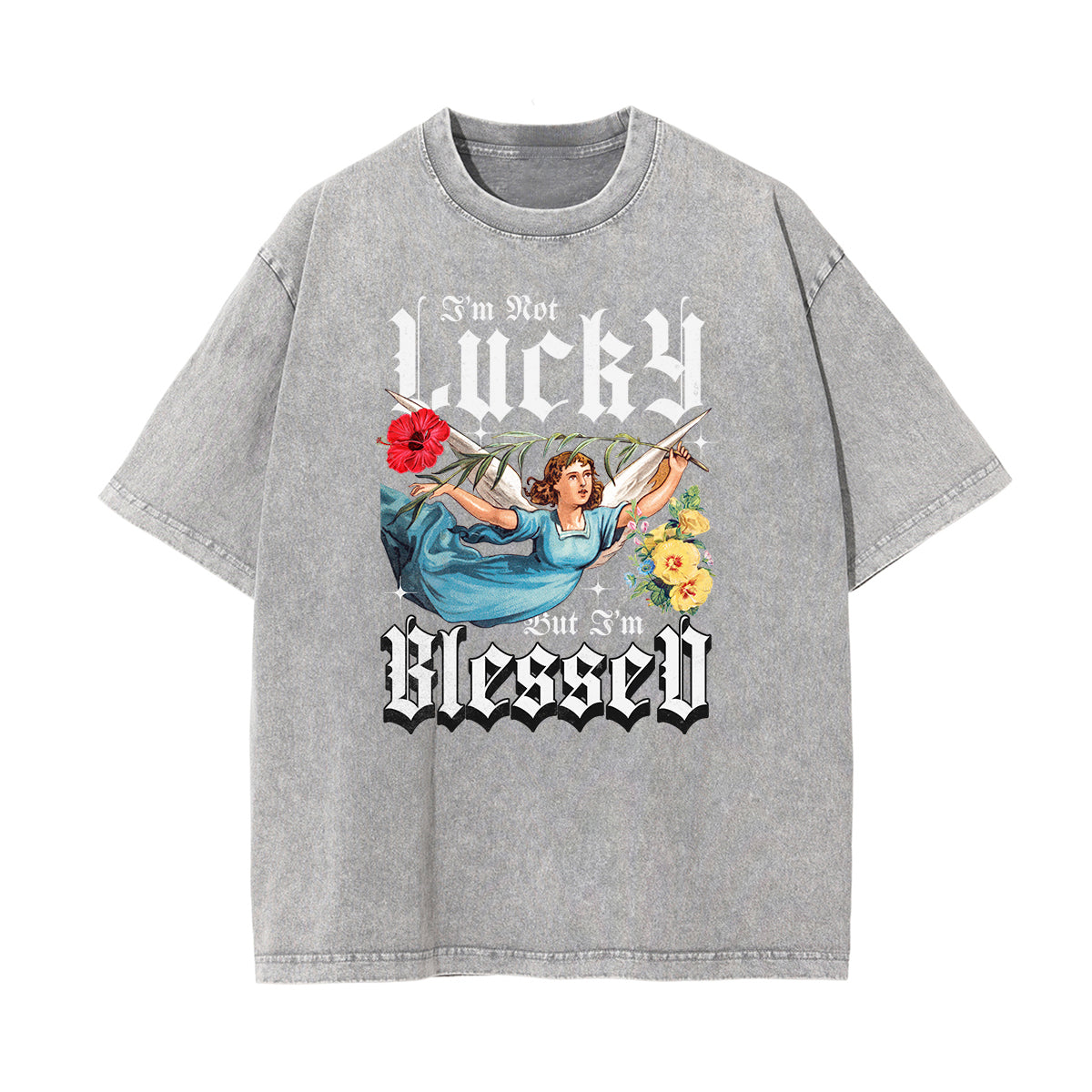 Vintage Wash Angel Pattern Tee-INNBLAC Fashion Apparel
