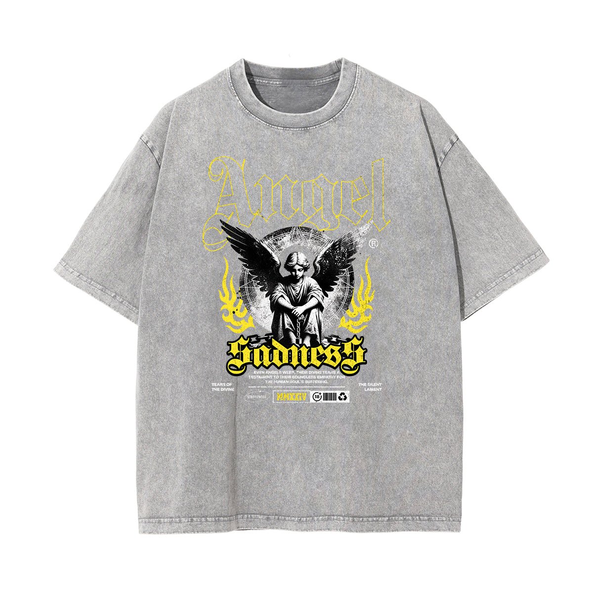 Vintage Wash Angel Pattern Tee-INNBLAC Fashion Apparel