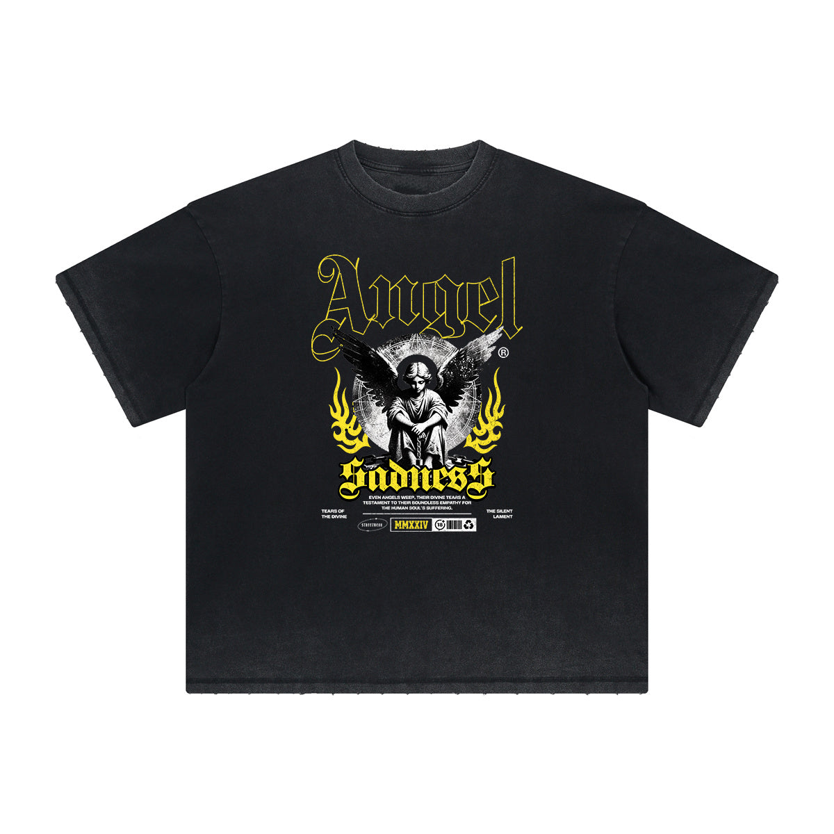 Washed Faded Thick Angel Pattern Tee-INNBLAC Fashion Apparel