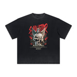 Washed Faded Thick Angel Pattern Tee-INNBLAC Fashion Apparel