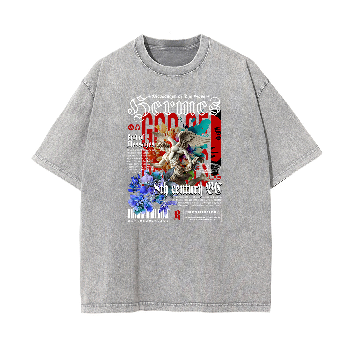 Crew Neck Angel Statue Graphic Tee-INNBLAC Fashion Apparel