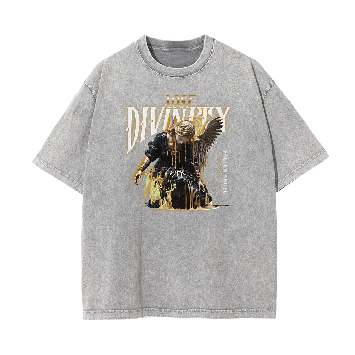 Crew Neck Angel Statue Graphic Tee-INNBLAC Fashion Apparel
