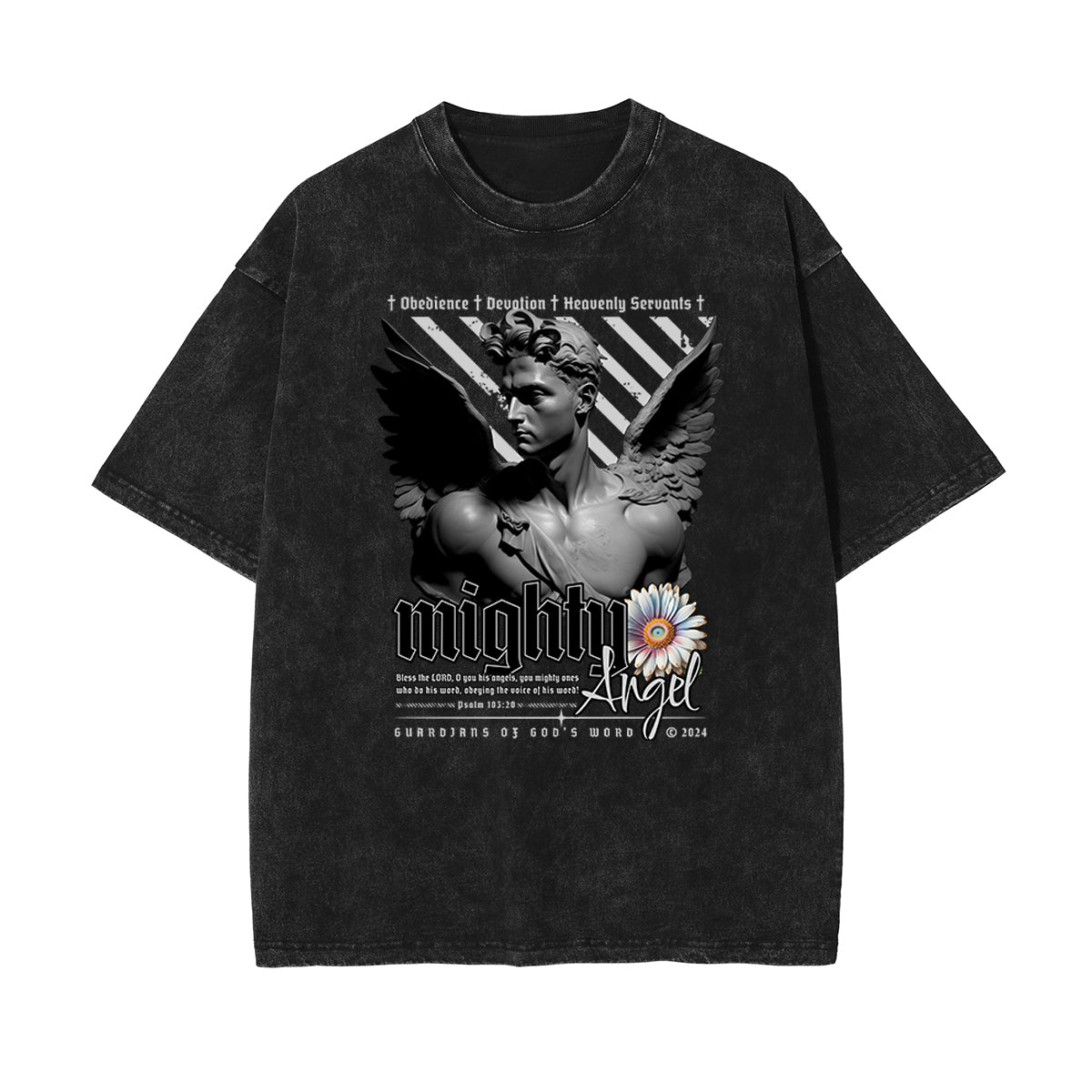 Washed Angel Statue Graphic T Shirt-INNBLAC Fashion Apparel