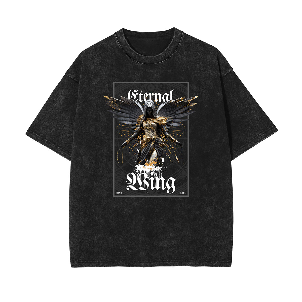 Washed Angel Statue Graphic T Shirt-INNBLAC Fashion Apparel