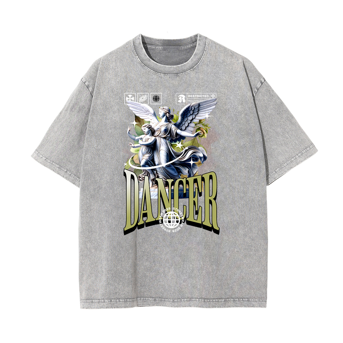 Faded Angel Streetwear Pattern Tee-INNBLAC Fashion Apparel