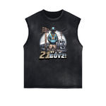 Sleeveless Frayed Edge Gangsta Pattern Tee-INNBLAC Fashion Apparel