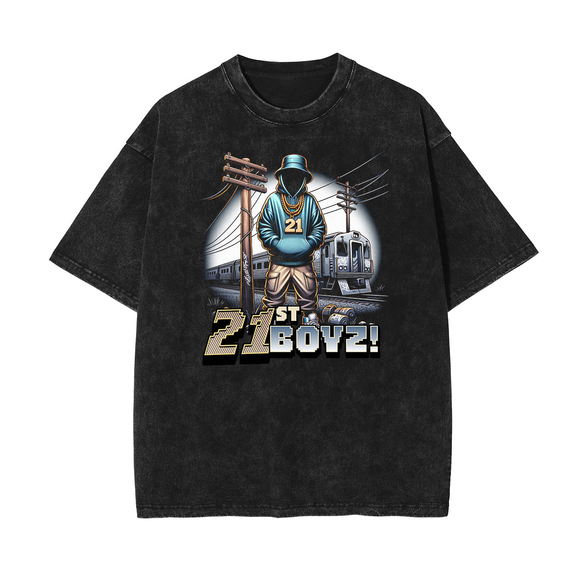 Washed Gangsta Streetwear Pattern Tee-INNBLAC Fashion Apparel