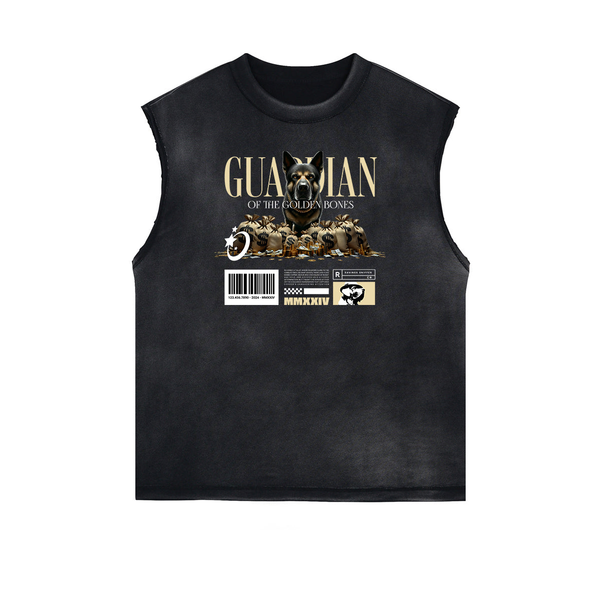 Sleeveless Frayed Edge Gangsta Pattern Tee-INNBLAC Fashion Apparel