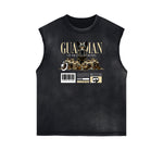 Sleeveless Frayed Edge Gangsta Pattern Tee-INNBLAC Fashion Apparel