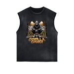 Sleeveless Frayed Edge Gangsta Pattern Tee-INNBLAC Fashion Apparel