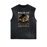 Sleeveless Frayed Edge Gangsta Pattern Tee-INNBLAC Fashion Apparel