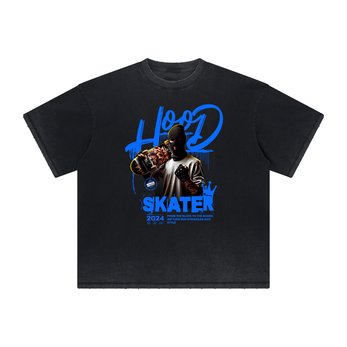 Heavyweight Faded Gangsta Pattern Tee-INNBLAC Fashion Apparel