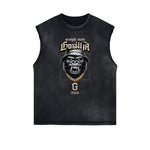 Sleeveless Frayed Edge Gangsta Pattern Tee-INNBLAC Fashion Apparel