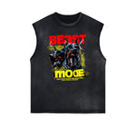 Sleeveless Frayed Edge Gangsta Pattern Tee-INNBLAC Fashion Apparel