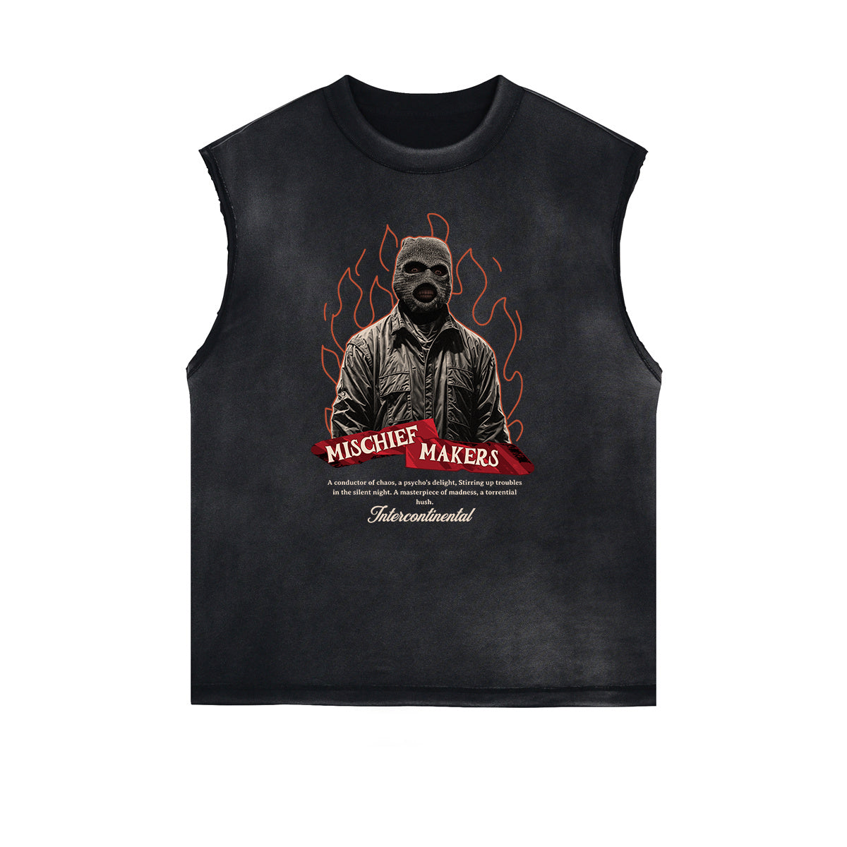 Sleeveless Frayed Edge Gangsta Pattern Tee-INNBLAC Fashion Apparel