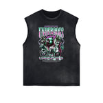 Sleeveless Frayed Edge Gangsta Pattern Tee-INNBLAC Fashion Apparel