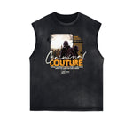 Sleeveless Frayed Edge Gangsta Pattern Tee-INNBLAC Fashion Apparel