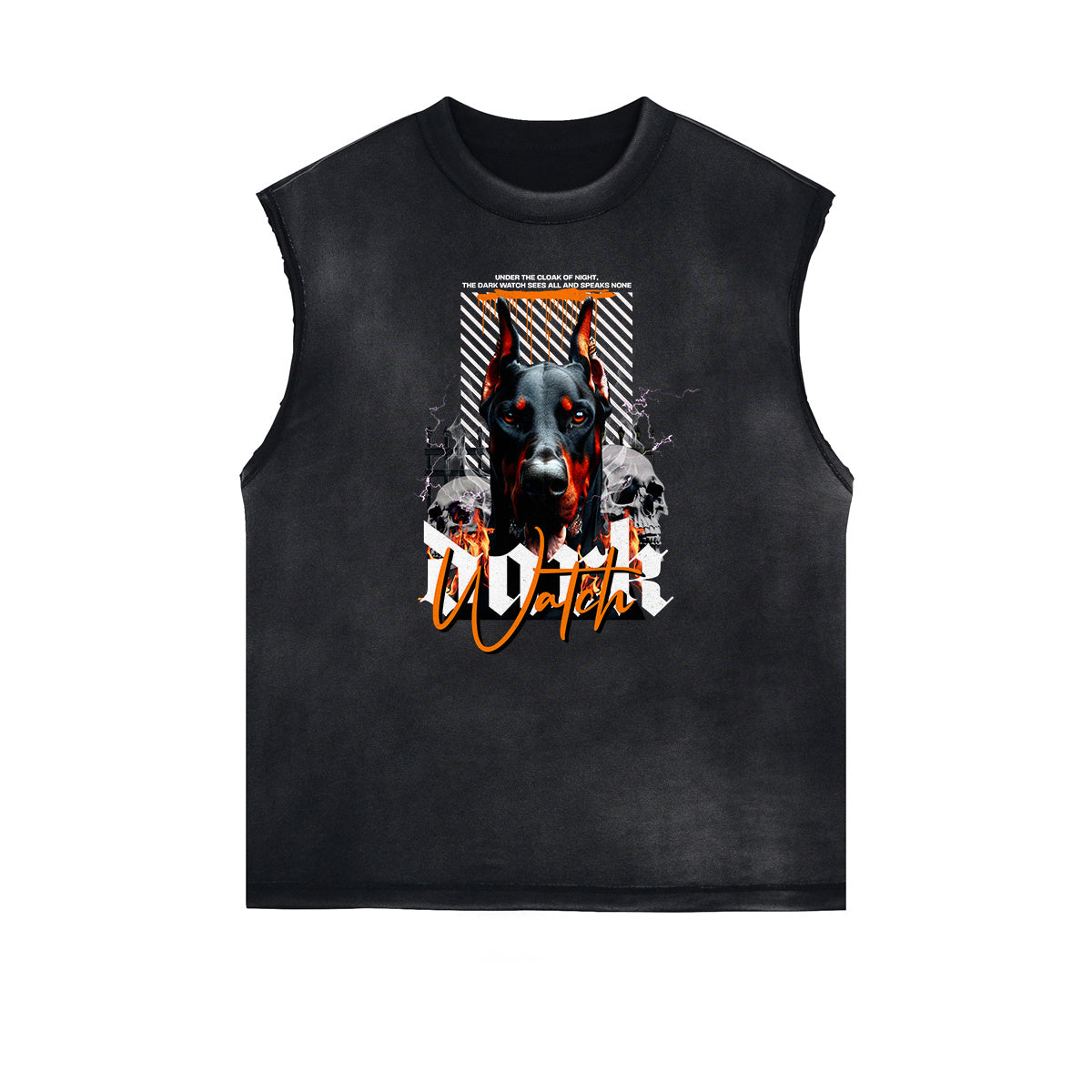 Sleeveless Frayed Edge Gangsta Pattern Tee-INNBLAC Fashion Apparel
