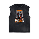Sleeveless Frayed Edge Gangsta Pattern Tee-INNBLAC Fashion Apparel