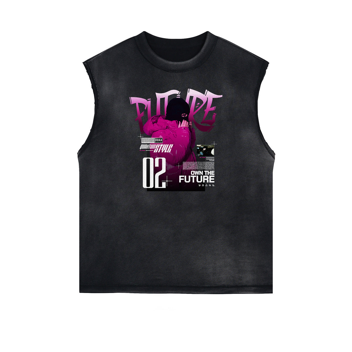 Frayed Edge Sleeveless Gangsta Graphic Tee-INNBLAC Fashion Apparel