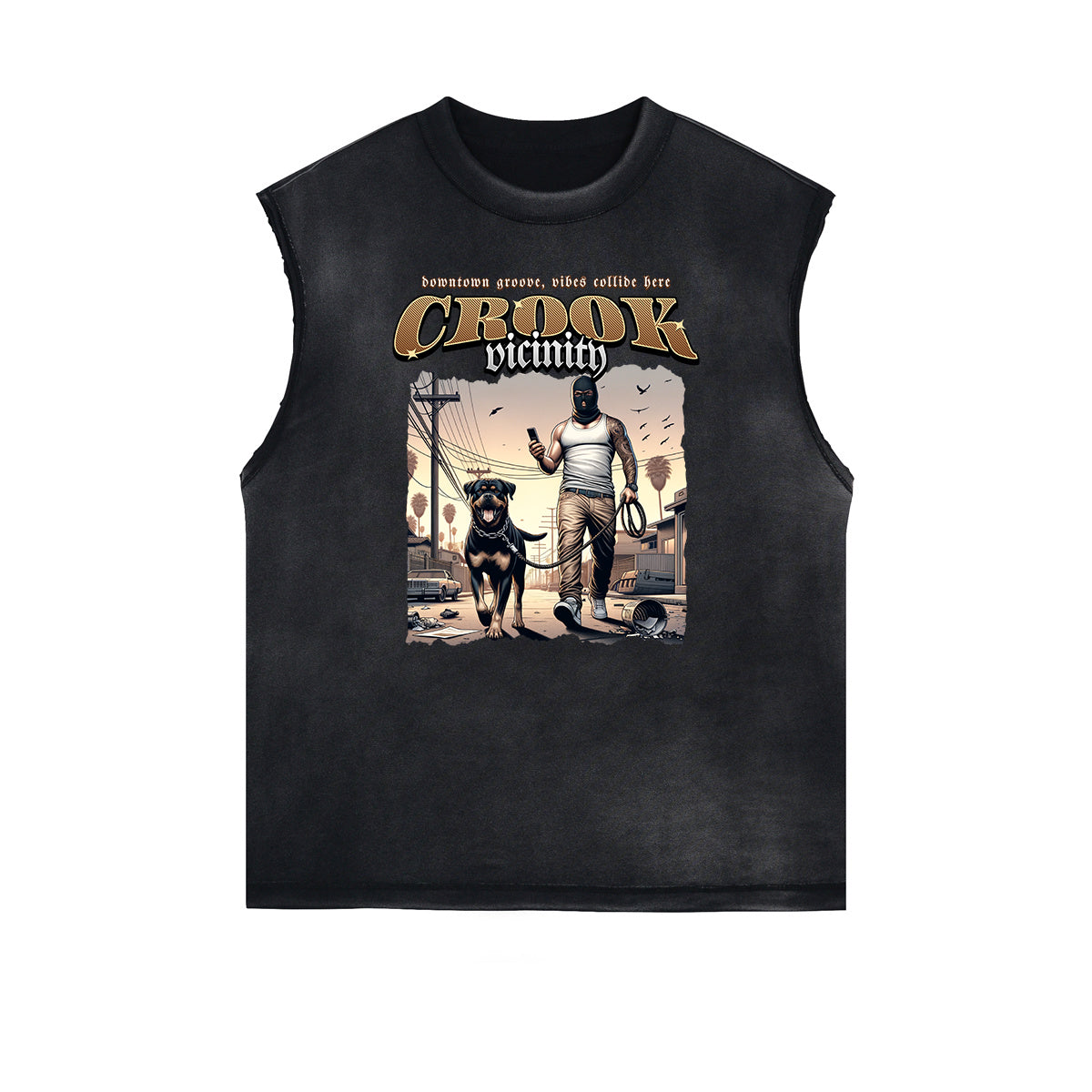 Frayed Edge Sleeveless Gangsta Graphic Tee-INNBLAC Fashion Apparel