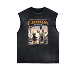 Frayed Edge Sleeveless Gangsta Graphic Tee-INNBLAC Fashion Apparel