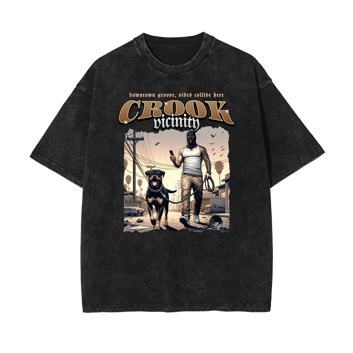 Vintage Washed Gangsta Pattern Tee-INNBLAC Fashion Apparel