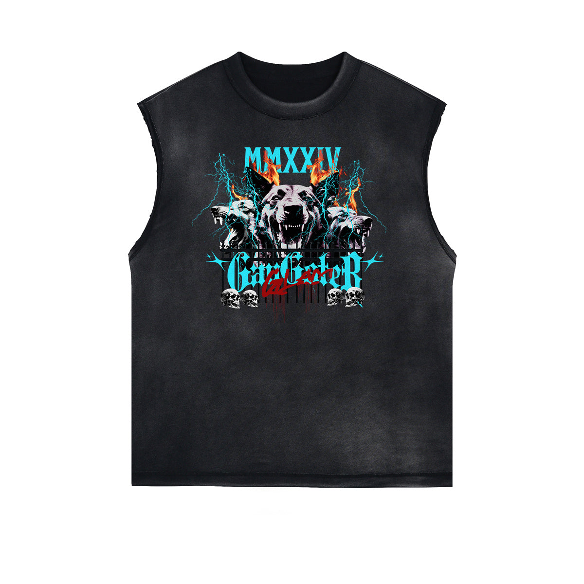 Frayed Edge Sleeveless Gangsta Graphic Tee-INNBLAC Fashion Apparel