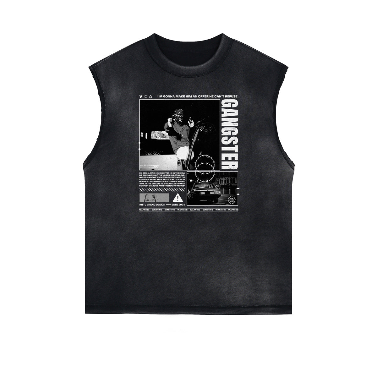 Frayed Edge Sleeveless Gangsta Graphic Tee-INNBLAC Fashion Apparel
