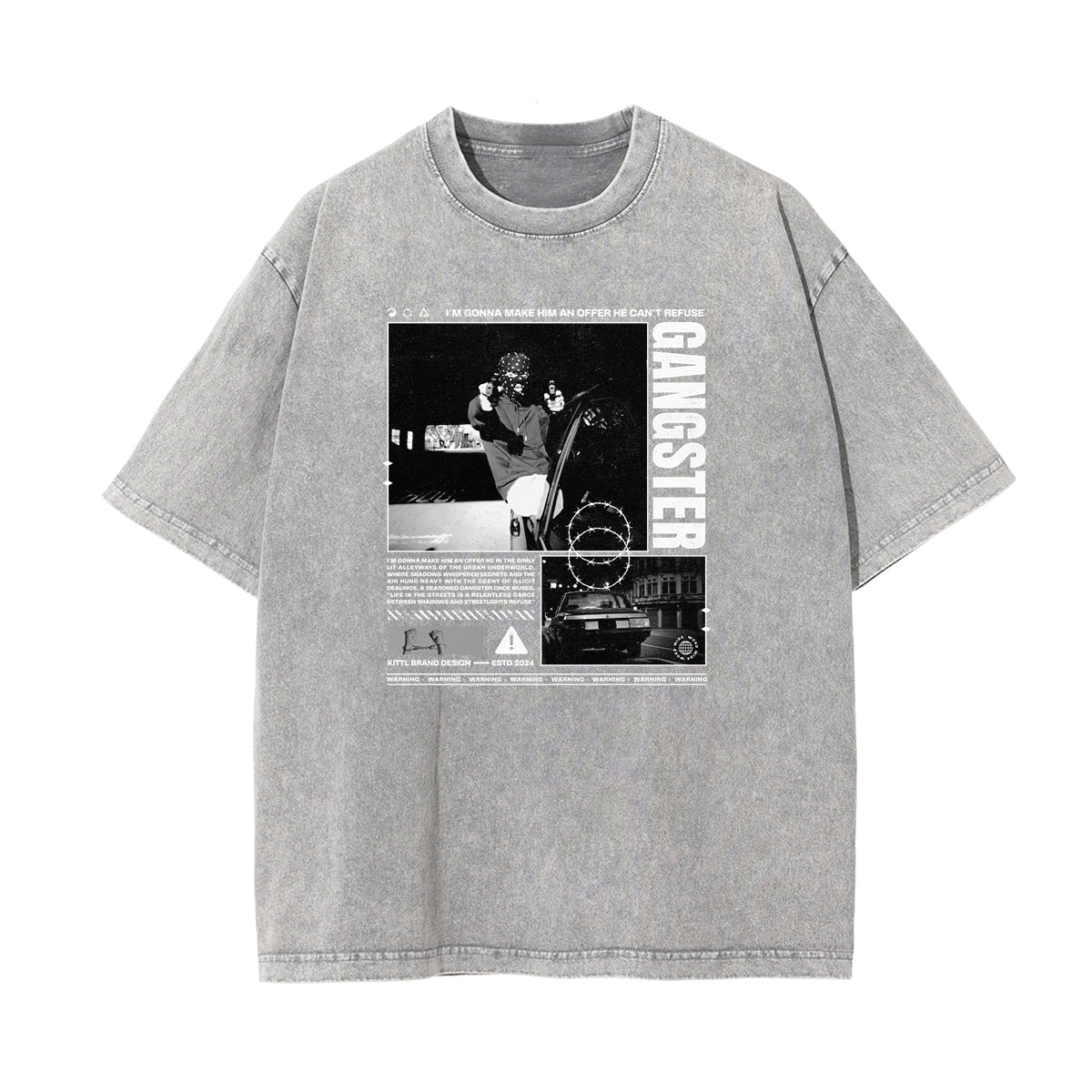 Mid Weight Faded Gangsta Graphic Tee-INNBLAC Fashion Apparel