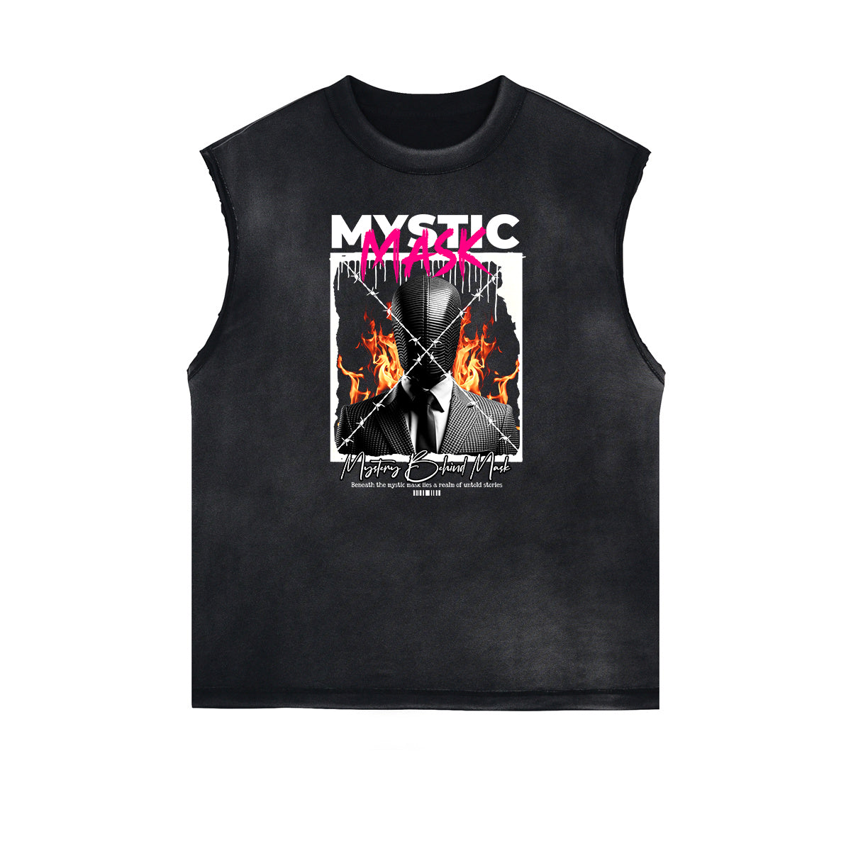 Frayed Edge Sleeveless Gangsta Graphic Tee-INNBLAC Fashion Apparel