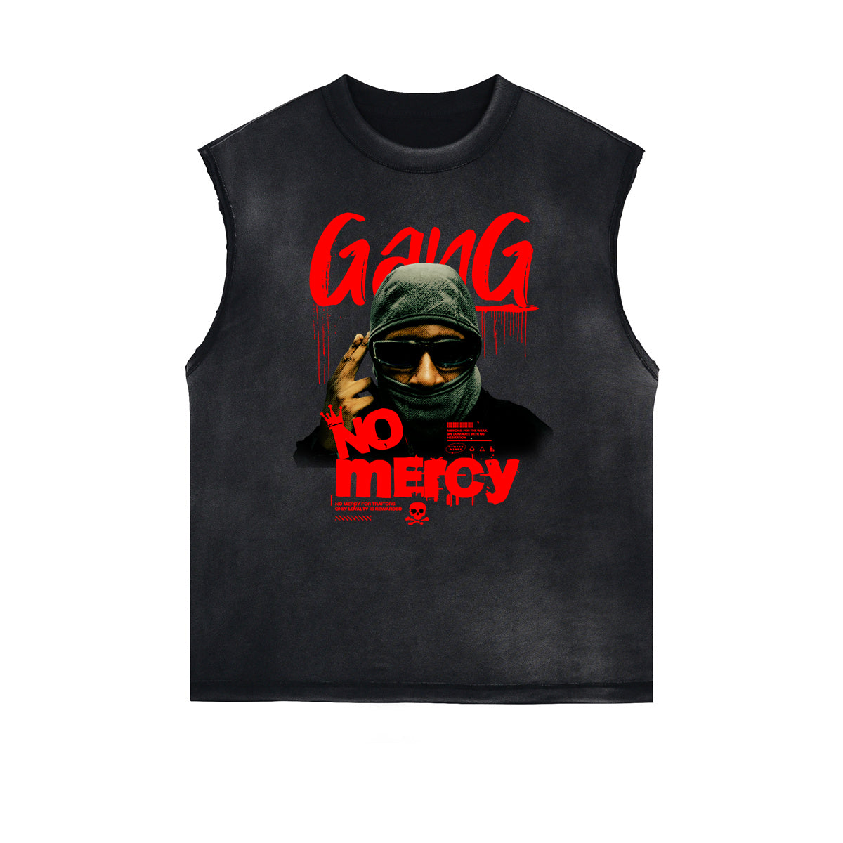 Frayed Edge Sleeveless Gangsta Graphic Tee-INNBLAC Fashion Apparel