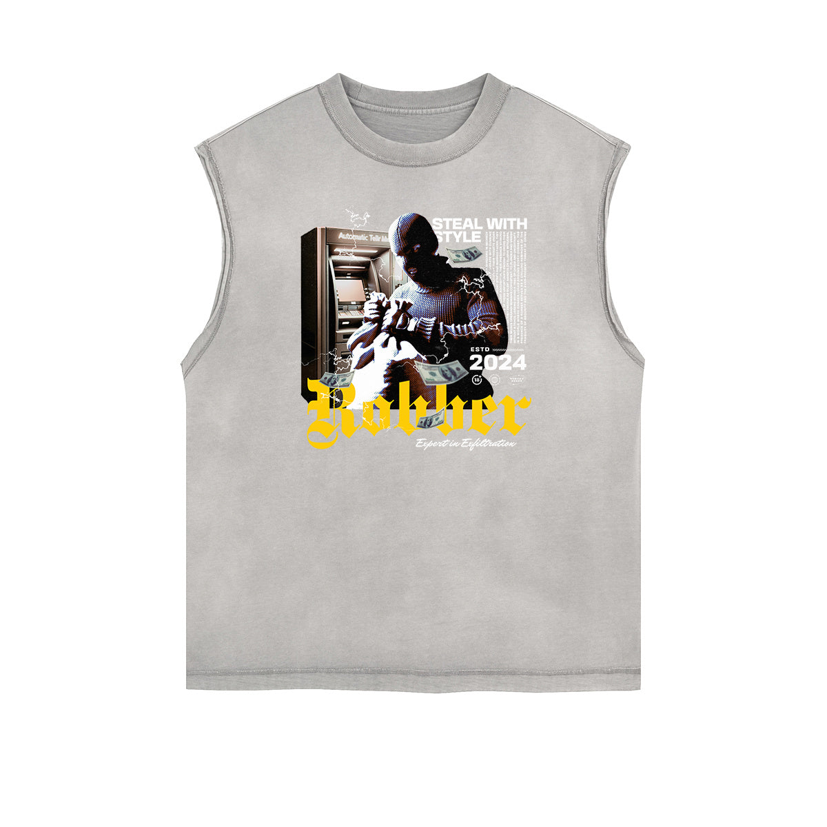 Faded Frayed Gangsta Graphic Tank Top-INNBLAC Fashion Apparel