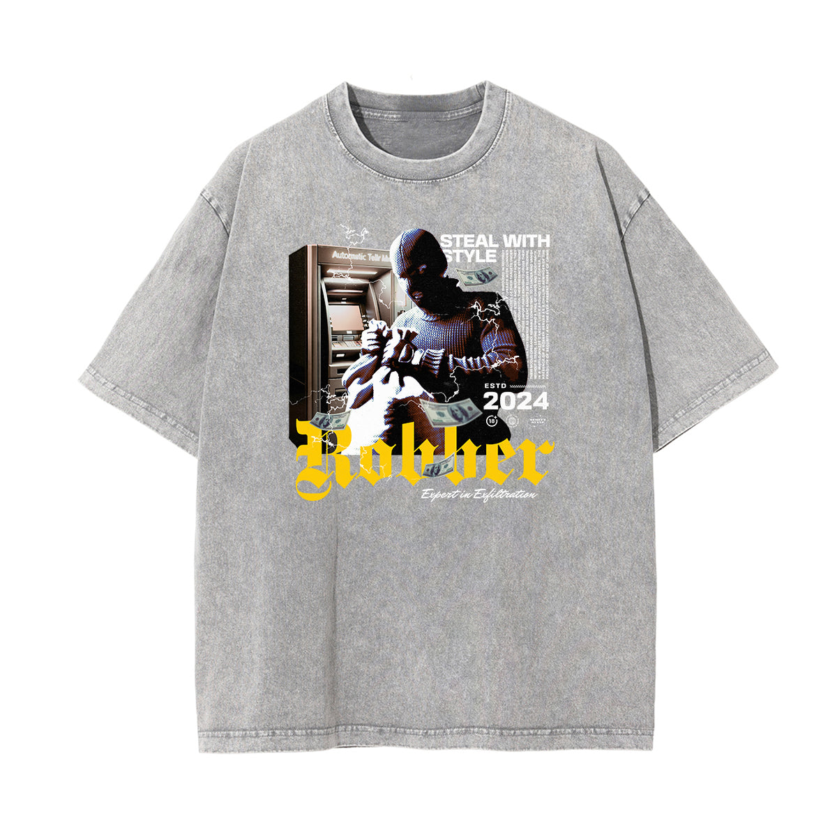 Stone Wash Gangsta Graphic Tee-INNBLAC Fashion Apparel