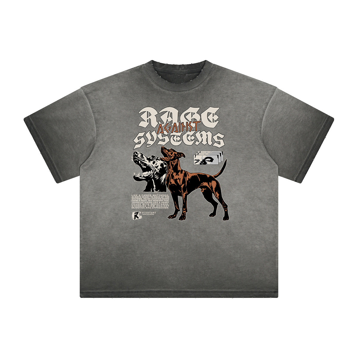 Distressed Faded Gangsta Pattern Tee-INNBLAC Fashion Apparel