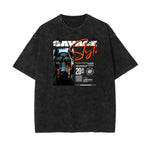 Faded Washed Gangsta Pattern Tee-INNBLAC Fashion Apparel