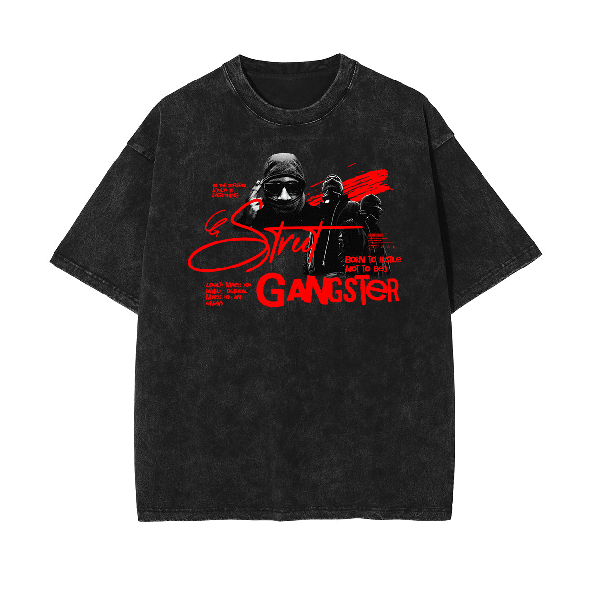 Faded Washed Gangsta Pattern Tee-INNBLAC Fashion Apparel