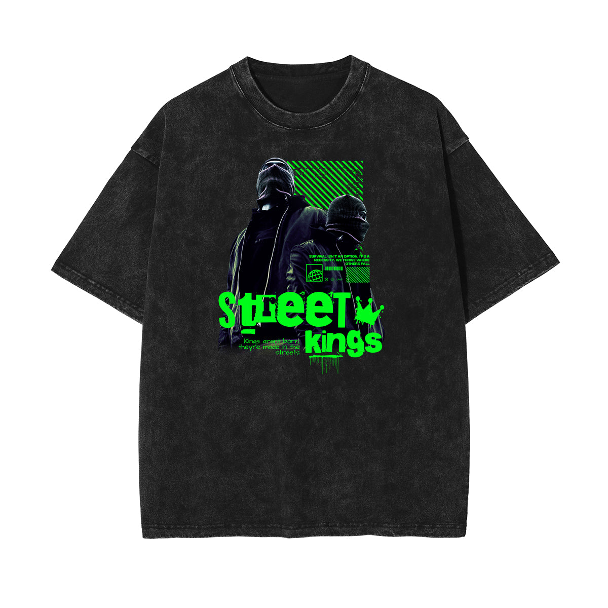 Faded Washed Gangsta Pattern Tee-INNBLAC Fashion Apparel