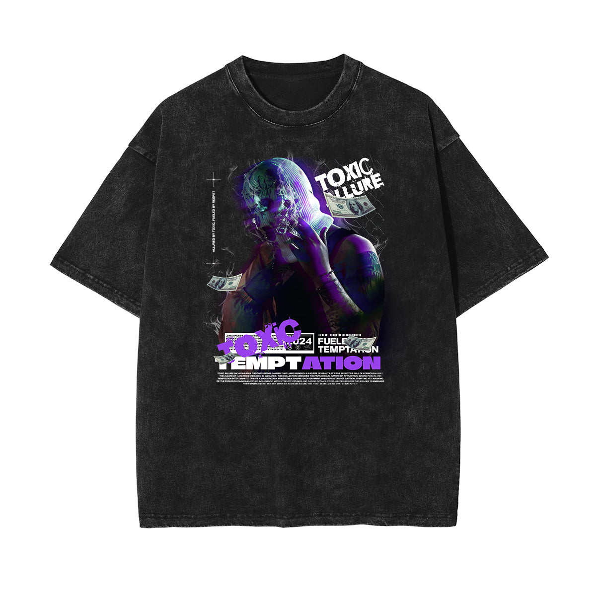 Faded Washed Gangsta Pattern Tee-INNBLAC Fashion Apparel