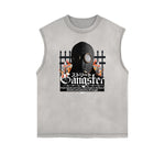 Faded Frayed Gangsta Graphic Tank Top-INNBLAC Fashion Apparel