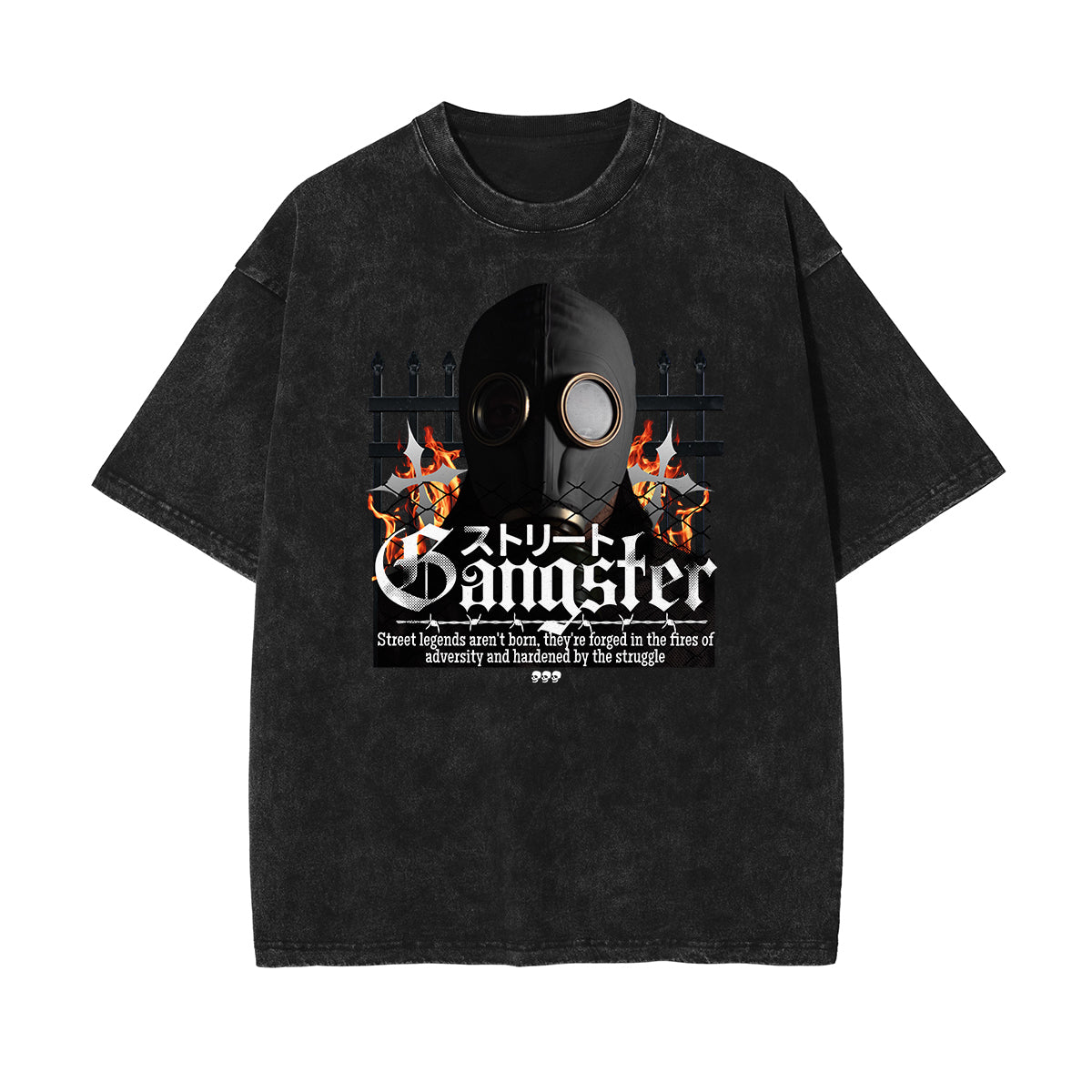 Faded Washed Gangsta Pattern Tee-INNBLAC Fashion Apparel