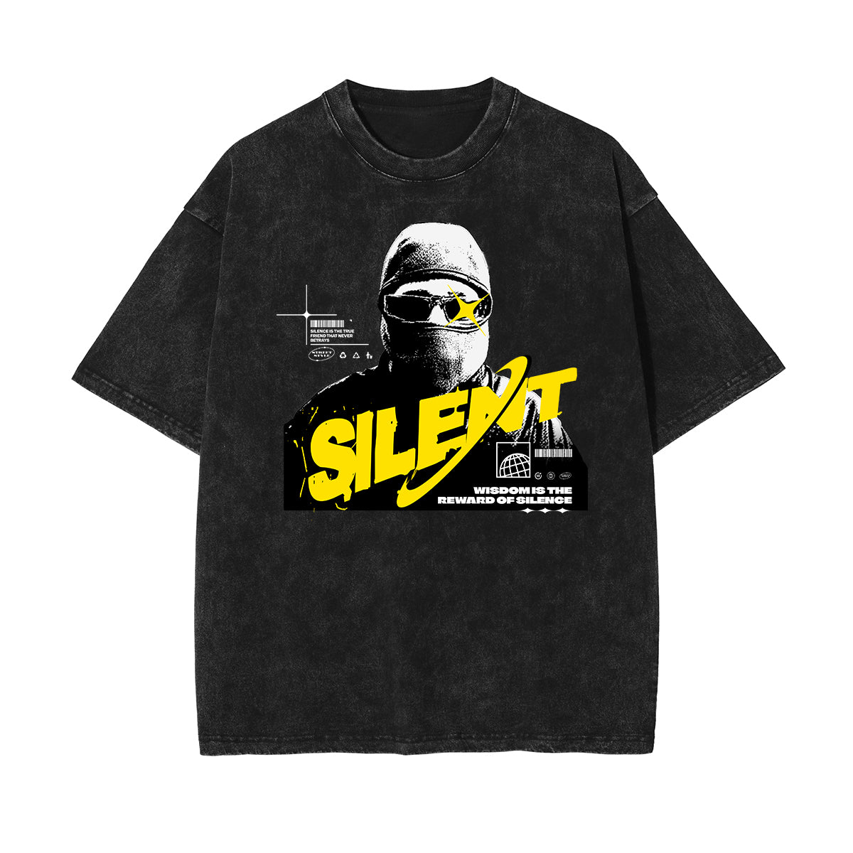 Faded Washed Gangsta Pattern Tee-INNBLAC Fashion Apparel