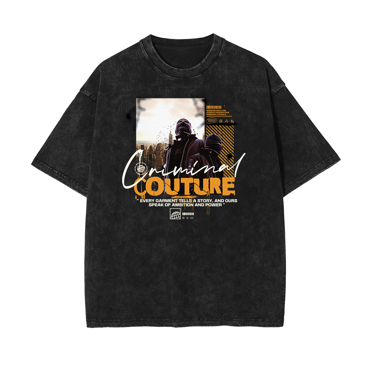 Faded Washed Gangsta Pattern Tee-INNBLAC Fashion Apparel