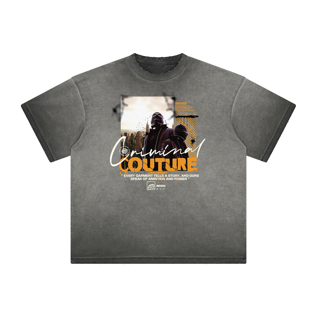 Distressed Faded Gangsta Pattern Tee-INNBLAC Fashion Apparel