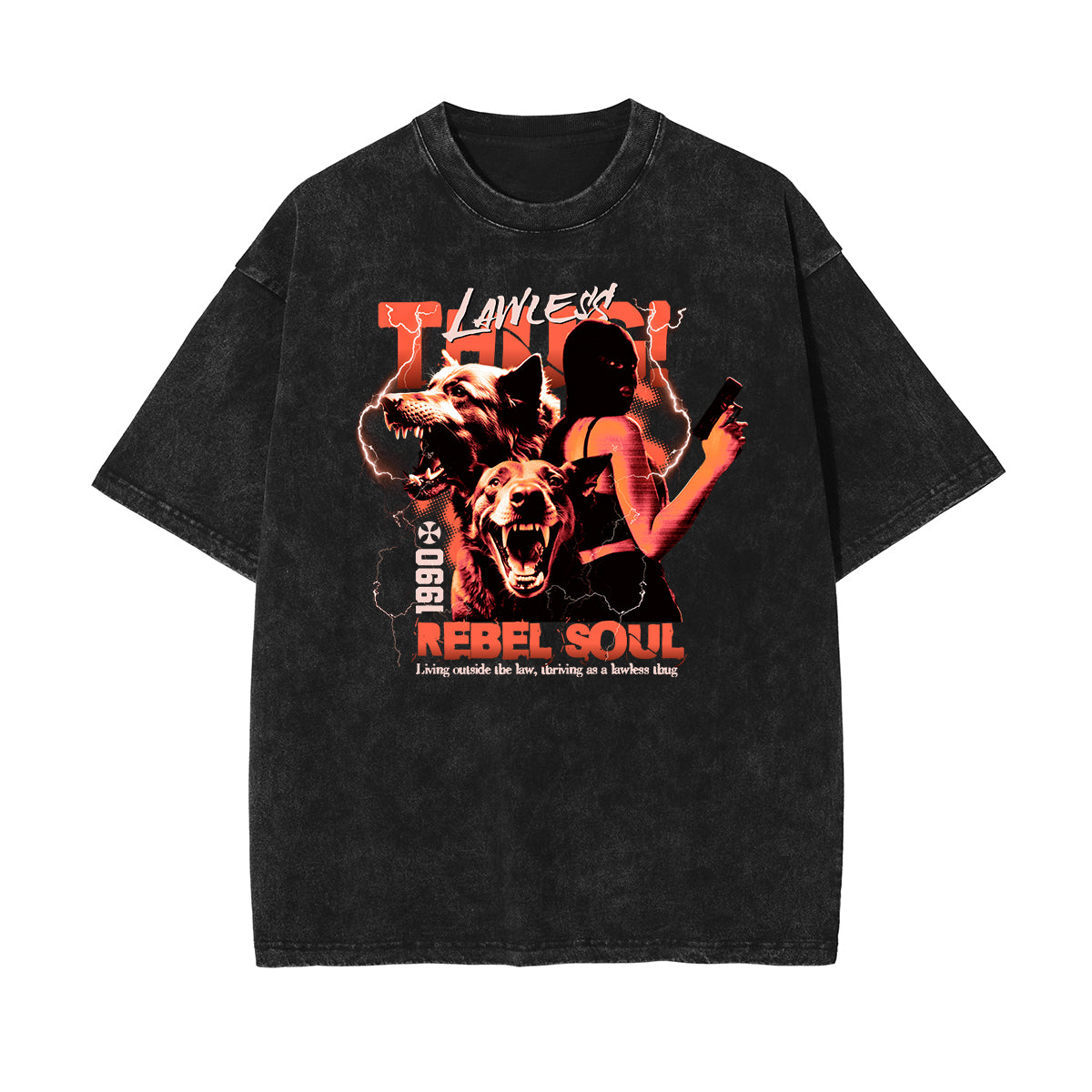Washed Rebel Soul Gangsta Graphic Tee-INNBLAC Fashion Apparel