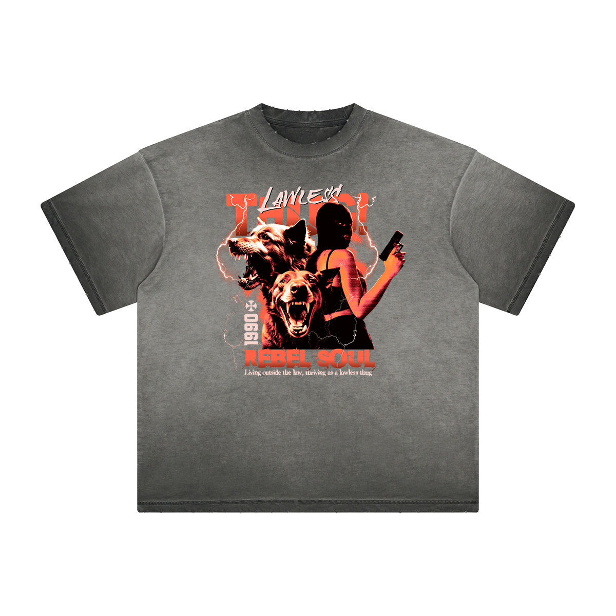 Heavyweight Distressed Rebel Soul Graphic Tee-INNBLAC Fashion Apparel